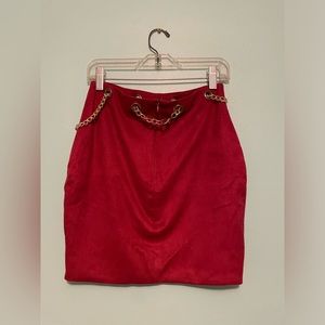 Oh Polly Red Mini Skirt with Gold Chain Detail